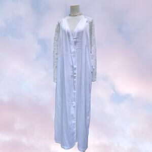 Vtg 90s Cabernet Satin White Long Maxi Lace Beaded Sleeve Robe Cover Up Sz S